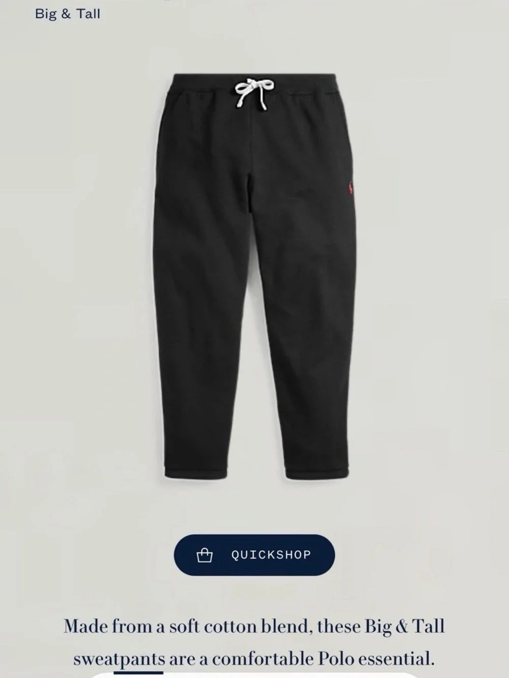 Polo by Ralph Lauren Black Sweatpants with Contrast Drawstring 3XB